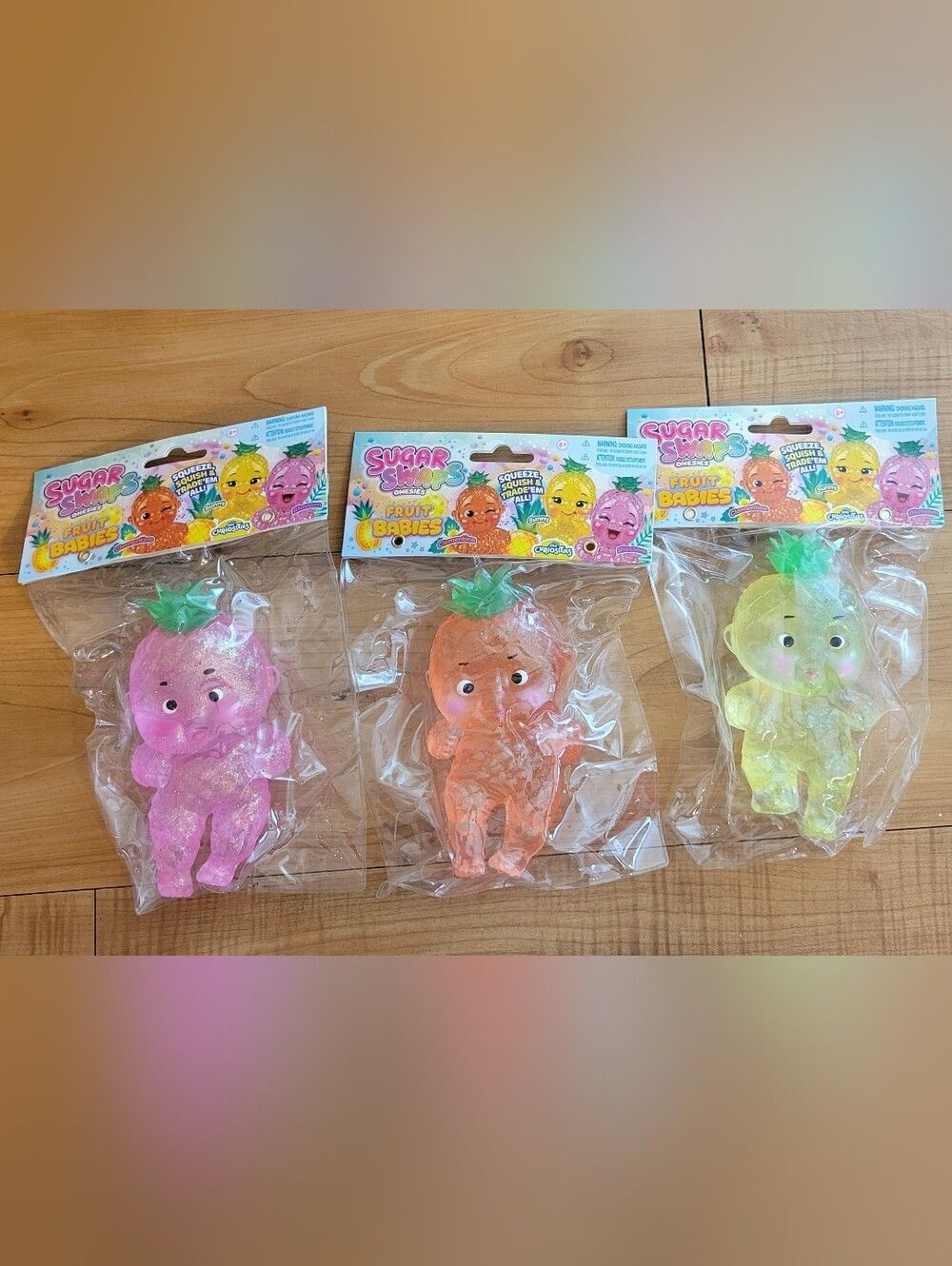 NIB Sugar Swaps Fruit Babies Pineapple - Set Of 3 - Orange, Pink, Yellow